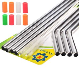 kichwit extra long stainless steel straws set of 8, reusable wide straws for smoothies, 10.5 inches long, 5/16" wide, metal drinking straws, 2 cleaning brushes included