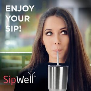 SipWell Extra Long Stainless Steel Drinking Straws Set of 4, Straws for 30 oz Tumbler and 20 0z Tumbler, Fits Simple Modern Tumbler | Fits all Yeti SIC Simple Modern Tumblers, Cleaning Brush Included.