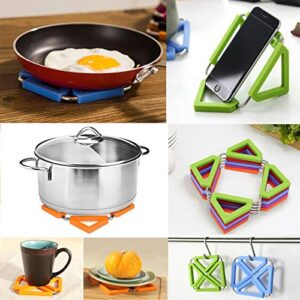 Set of 5 Silicone Trivet Mat Expandable Hot Pot Holder with Stainless Steel Frame for Home Kitchen Heat Resistant Insulated Hot Pads Coasters Table Dish Mat Tableware Placemat for Hot Pans Bowls