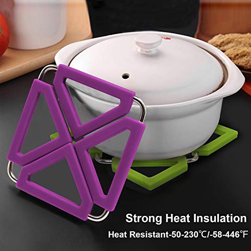 Set of 5 Silicone Trivet Mat Expandable Hot Pot Holder with Stainless Steel Frame for Home Kitchen Heat Resistant Insulated Hot Pads Coasters Table Dish Mat Tableware Placemat for Hot Pans Bowls