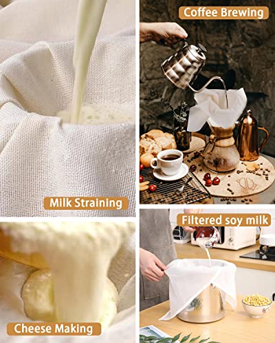 Grade 100 Hemmed Cheesecloth, 10 Pieces 100% Unbleached Cotton 20 x 20 Inches Cheese Cloths, Perfect for Straining, Filtering, Canning, Crafting, Covering and Polishing