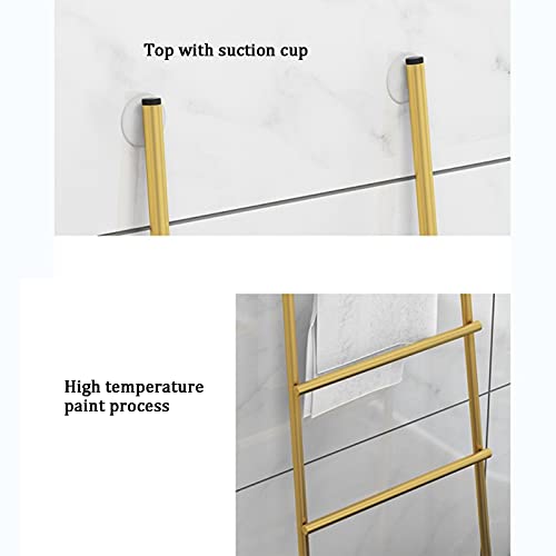 6-Tier Wall-Leaning Ladder Towel Racks with Suction Cup,Quilts Rack Towel Drying and Display Rack,Metal Blanket Rack Multipurpose Organizer Rack for Bathroom Laundry Room,Gold