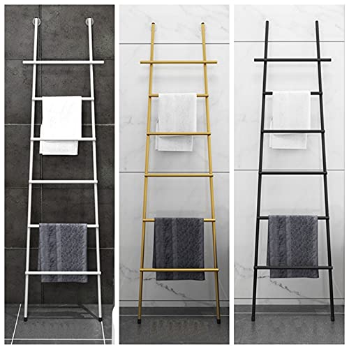 6-Tier Wall-Leaning Ladder Towel Racks with Suction Cup,Quilts Rack Towel Drying and Display Rack,Metal Blanket Rack Multipurpose Organizer Rack for Bathroom Laundry Room,Gold