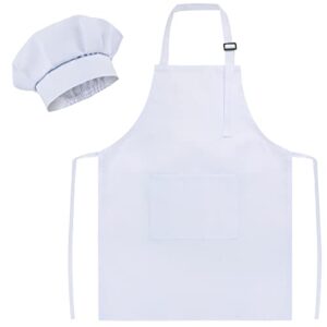 sunland kids apron and hat set children chef apron for cooking baking painting white(s:3-6 years)¡­