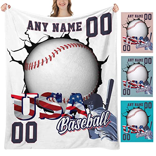 Baseball Blanket Personalized Name Blanket for Kids Adults Custom Baseball Blankets with Name Sports Customized Throw Blanket for Boys Mens Gifts 30"*40"