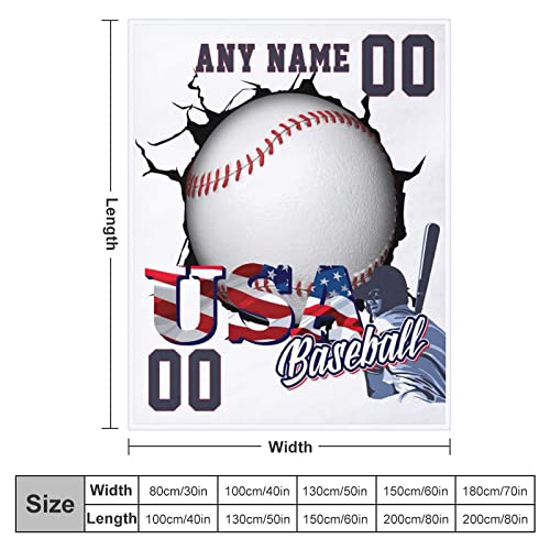 Baseball Blanket Personalized Name Blanket for Kids Adults Custom Baseball Blankets with Name Sports Customized Throw Blanket for Boys Mens Gifts 30"*40"