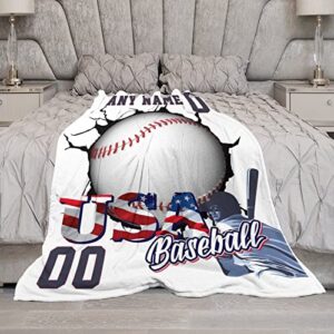 Baseball Blanket Personalized Name Blanket for Kids Adults Custom Baseball Blankets with Name Sports Customized Throw Blanket for Boys Mens Gifts 30"*40"