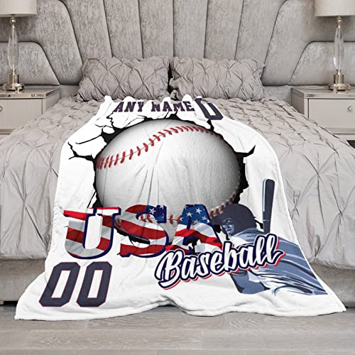 Baseball Blanket Personalized Name Blanket for Kids Adults Custom Baseball Blankets with Name Sports Customized Throw Blanket for Boys Mens Gifts 30"*40"