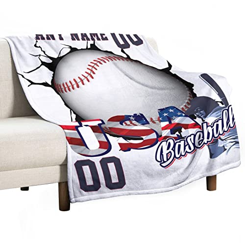 Baseball Blanket Personalized Name Blanket for Kids Adults Custom Baseball Blankets with Name Sports Customized Throw Blanket for Boys Mens Gifts 30"*40"