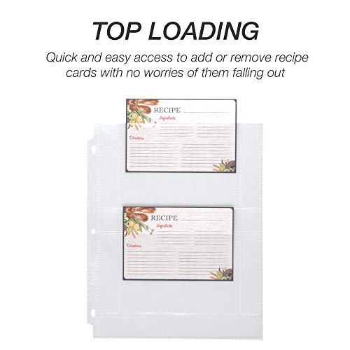 Samsill Recipe Card Page Protectors for 8.5 x 11 inch 3 Ring Binder, 4 x 6 Pockets, 2 Pockets, 25 Count, Recipe Book Pocket Page Refill Sheets, Side Margin Loading, Fits Standard 3 Ring Binders