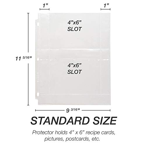 Samsill Recipe Card Page Protectors for 8.5 x 11 inch 3 Ring Binder, 4 x 6 Pockets, 2 Pockets, 25 Count, Recipe Book Pocket Page Refill Sheets, Side Margin Loading, Fits Standard 3 Ring Binders