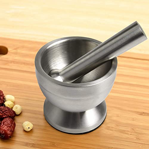 Mortar and Pestle Sets, CUGLB Food Safe Mortar and Pestle for Pills Spices Herbs with Lid,18/8 Steel Crusher Bowl