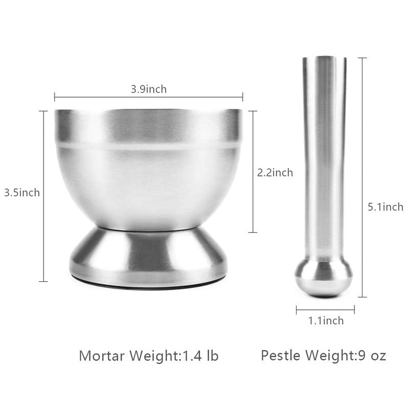 Mortar and Pestle Sets, CUGLB Food Safe Mortar and Pestle for Pills Spices Herbs with Lid,18/8 Steel Crusher Bowl