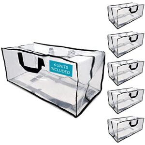 packing bags for moving – 6 pack clear zippered storage bags with handles, plastic storage totes for clothes, linens, pillows, large storage bags for organizing, packing - 27x12x13.75