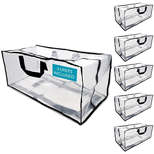 Packing Bags for Moving – 6 Pack Clear Zippered Storage Bags with Handles, Plastic Storage Totes for Clothes, Linens, Pillows, Large Storage Bags for Organizing, Packing - 27x12x13.75