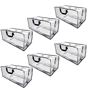 Packing Bags for Moving – 6 Pack Clear Zippered Storage Bags with Handles, Plastic Storage Totes for Clothes, Linens, Pillows, Large Storage Bags for Organizing, Packing - 27x12x13.75