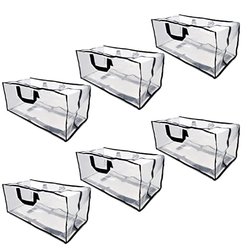 Packing Bags for Moving – 6 Pack Clear Zippered Storage Bags with Handles, Plastic Storage Totes for Clothes, Linens, Pillows, Large Storage Bags for Organizing, Packing - 27x12x13.75