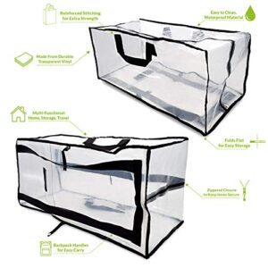 Packing Bags for Moving – 6 Pack Clear Zippered Storage Bags with Handles, Plastic Storage Totes for Clothes, Linens, Pillows, Large Storage Bags for Organizing, Packing - 27x12x13.75