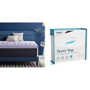 LUCID 3 Inch 5 Zone Lavender Memory Foam Mattress Topper – Plush- Calming Lavender & Premium Hypoallergenic 100% Waterproof Mattress Protector - Universal Fit, Cotton Terry Top, Full