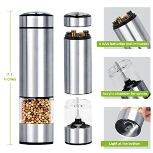 Electric Salt Grinder Pepper Grinder Battery Operated Stainless Steel Pepper Mill Automatic Salt and Pepper Grinder with with Adjustable Coarseness, 1 Pack