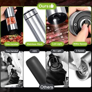 Electric Salt Grinder Pepper Grinder Battery Operated Stainless Steel Pepper Mill Automatic Salt and Pepper Grinder with with Adjustable Coarseness, 1 Pack