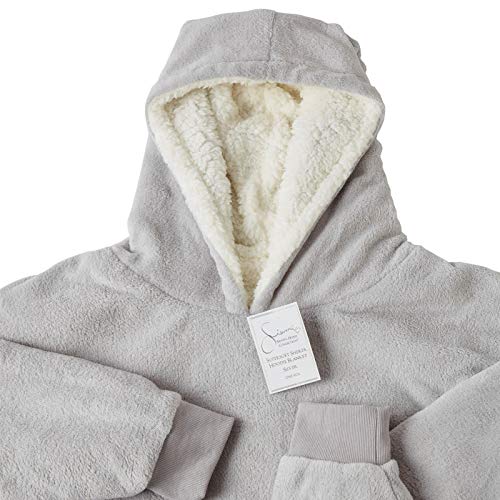 Sienna Wearable Sherpa Hoodie Blanket with Ultra Soft Fleece Lining Warm Cozy Oversized Sweatshirt Throw for Adults, One Size Fits All - Silver Grey