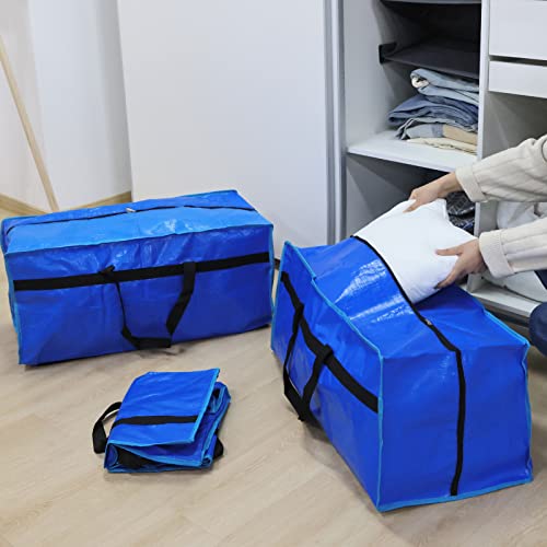 Fixwal Extra Large Moving Bag Heavy Duty Storage Tote for Space Saving Moving Storage Bag with Backpack Straps Strong Handles & Zippers Clothes Moving Supplies Packing Bag (Blue,8 Pack)