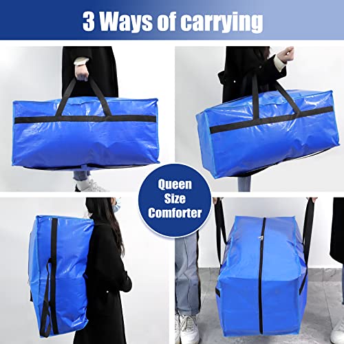 Fixwal Extra Large Moving Bag Heavy Duty Storage Tote for Space Saving Moving Storage Bag with Backpack Straps Strong Handles & Zippers Clothes Moving Supplies Packing Bag (Blue,8 Pack)