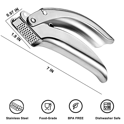 VOVOLY Premium Garlic Press Stainless Steel, No need to Peel Garlic Presser, Heavy Duty Professional Grade Double Lever-Assisted Garlic Mincer with High Capacity Chamber- Easier Clean Garlic Crusher