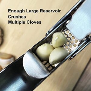 VOVOLY Premium Garlic Press Stainless Steel, No need to Peel Garlic Presser, Heavy Duty Professional Grade Double Lever-Assisted Garlic Mincer with High Capacity Chamber- Easier Clean Garlic Crusher