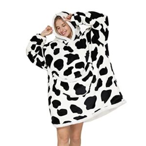 blanket hoodie wearable oversized hooded blanket for adult women super soft comfortable warm flannel with giant pocket and sleeves cow