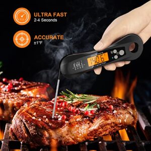 Meat Thermometer Digital, KKQ Instant Read Food Thermometer for Cooking, IP67 Waterproof with Magnet, Foldable Probe, Backlight, Calibration, for Kitchen, Cooking, Grilling, BBQ, Candy, Beef, Turkey