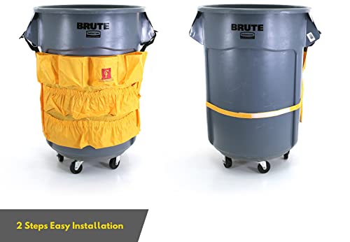 Trash Can Caddy Bag | Brute Compatible | Fits 32-55 Gallon Can | 12 Pockets | Heavy Duty Vinyl Construction Organizer for Cleaning & Janitorial Duties.