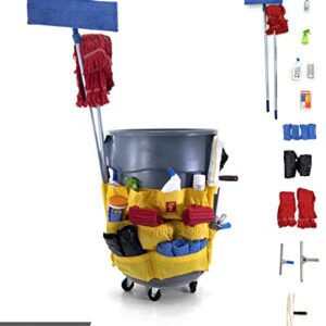 Trash Can Caddy Bag | Brute Compatible | Fits 32-55 Gallon Can | 12 Pockets | Heavy Duty Vinyl Construction Organizer for Cleaning & Janitorial Duties.