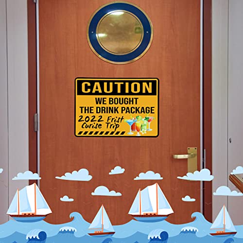 2 Pcs Large Caution Cruise Door Magnets Sign Funny Magnetic Cabin Cruise Door Decorations for Carnival Cruise Door or Stateroom