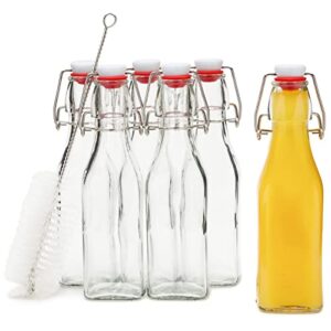 juvale 6-pack 8 oz swing top glass bottles with stoppers with airtight caps and 1 cleaning brush, flip top brewing bottles for homemade kombucha, vanilla extract, infused oil, vinegar, tea