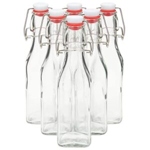 Juvale 6-Pack 8 oz Swing Top Glass Bottles with Stoppers with Airtight Caps and 1 Cleaning Brush, Flip Top Brewing Bottles for Homemade Kombucha, Vanilla Extract, Infused Oil, Vinegar, Tea