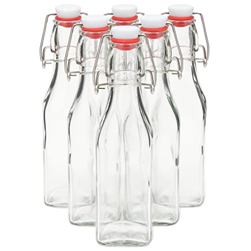 Juvale 6-Pack 8 oz Swing Top Glass Bottles with Stoppers with Airtight Caps and 1 Cleaning Brush, Flip Top Brewing Bottles for Homemade Kombucha, Vanilla Extract, Infused Oil, Vinegar, Tea
