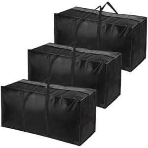 fixwal xxl moving bags jumbo extra large heavy duty storage bags moving totes alternative to moving boxes, stronger straps strong handles & zippers, storage totes for clothes, comforters (black-3 set)