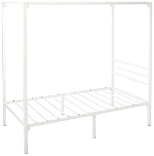 Zinus Patricia White Metal Canopy Platform Bed Frame, Twin & 6 Inch Foam and Spring Mattress/CertiPUR-US Certified Foams/Mattress-in-a-Box, Twin