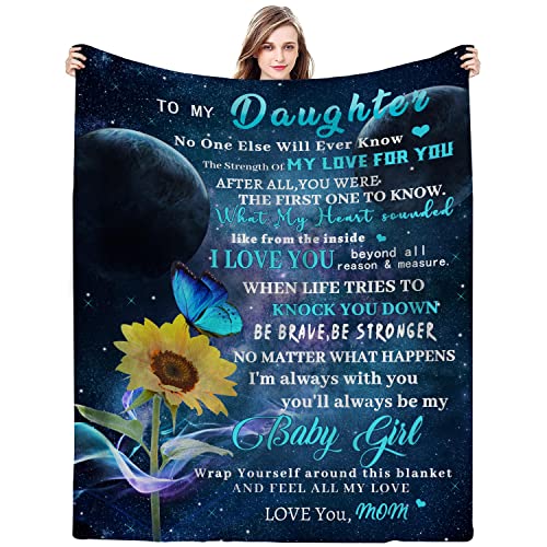 OWQRT to My Daughter Blanket from Mom 50x60 Inches Soft Flannel Throws Blankets Birthday Gift Rabbit Lightweight Shaggy Blankets Home Decor for Sofa Couch Chair Bedroom for Daughter