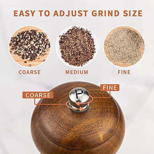 XWXO Wood Salt and Pepper Grinder Set, Salt Mill Pepper Grinder Set, Pepper Mill, Salt Shakers with Adjustable Ceramic Rotor- Oak Wood Pepper Grinder for Your Kitchen 8 inches - Pack of 2