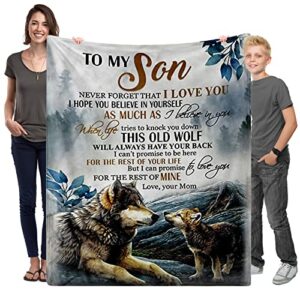 yuboo to my son‘s gifts from mom blanket,sublimation fleece wolf blanket throw for sofa couch bed decor,60''x50'' for teens kids and adults