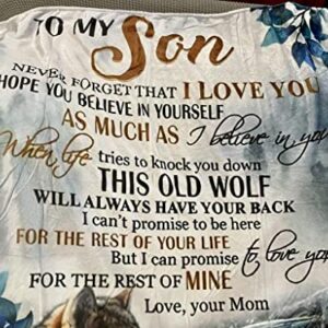 yuboo to My Son‘s Gifts from Mom Blanket,Sublimation Fleece Wolf Blanket Throw for Sofa Couch Bed Decor,60''x50'' for Teens Kids and Adults