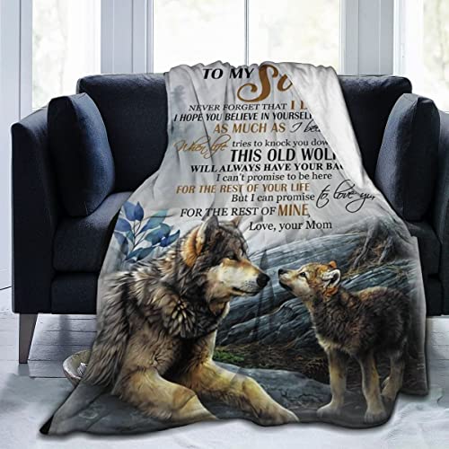 yuboo to My Son‘s Gifts from Mom Blanket,Sublimation Fleece Wolf Blanket Throw for Sofa Couch Bed Decor,60''x50'' for Teens Kids and Adults