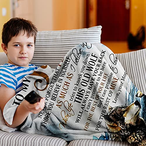 yuboo to My Son‘s Gifts from Mom Blanket,Sublimation Fleece Wolf Blanket Throw for Sofa Couch Bed Decor,60''x50'' for Teens Kids and Adults