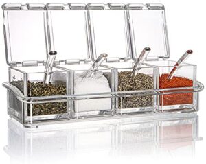 yesland clear seasoning rack spice pots - 4 piece storage container condiment jars - acrylic seasoning box, cruet with cover and spoon