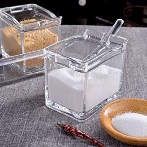 Yesland Clear Seasoning Rack Spice Pots - 4 Piece Storage Container Condiment Jars - Acrylic Seasoning Box, Cruet with Cover and Spoon