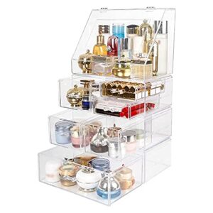 siswim makeup organizer large capacity transparent cosmetic storage box with lid bathroom dressing table storage rack desktop storage rack bathroom organizer (color : clear)