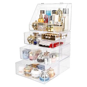 SISWIM Makeup Organizer Large Capacity Transparent Cosmetic Storage Box with Lid Bathroom Dressing Table Storage Rack Desktop Storage Rack Bathroom Organizer (Color : Clear)